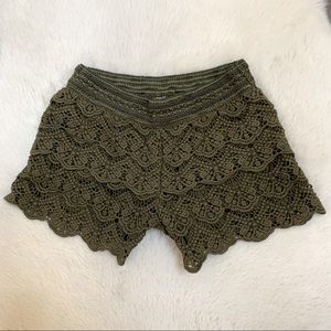 Justice Crochet Olive Green Shorts Size 5